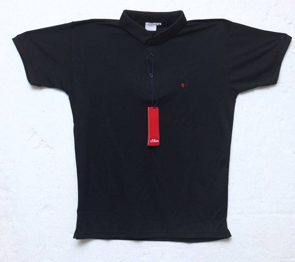 Mens Solid Color Polo Shirt - Black