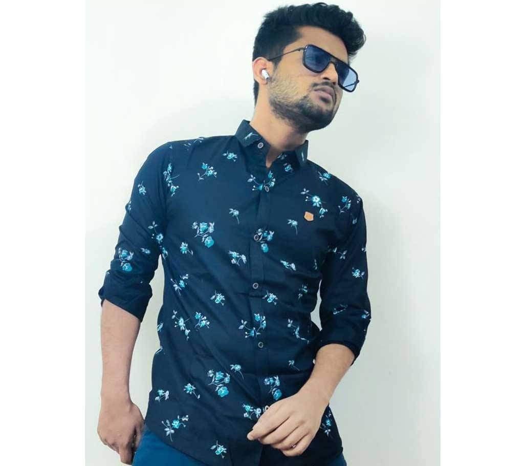 Full Sleeve Casual Printed Navy Blue Shirt for Men