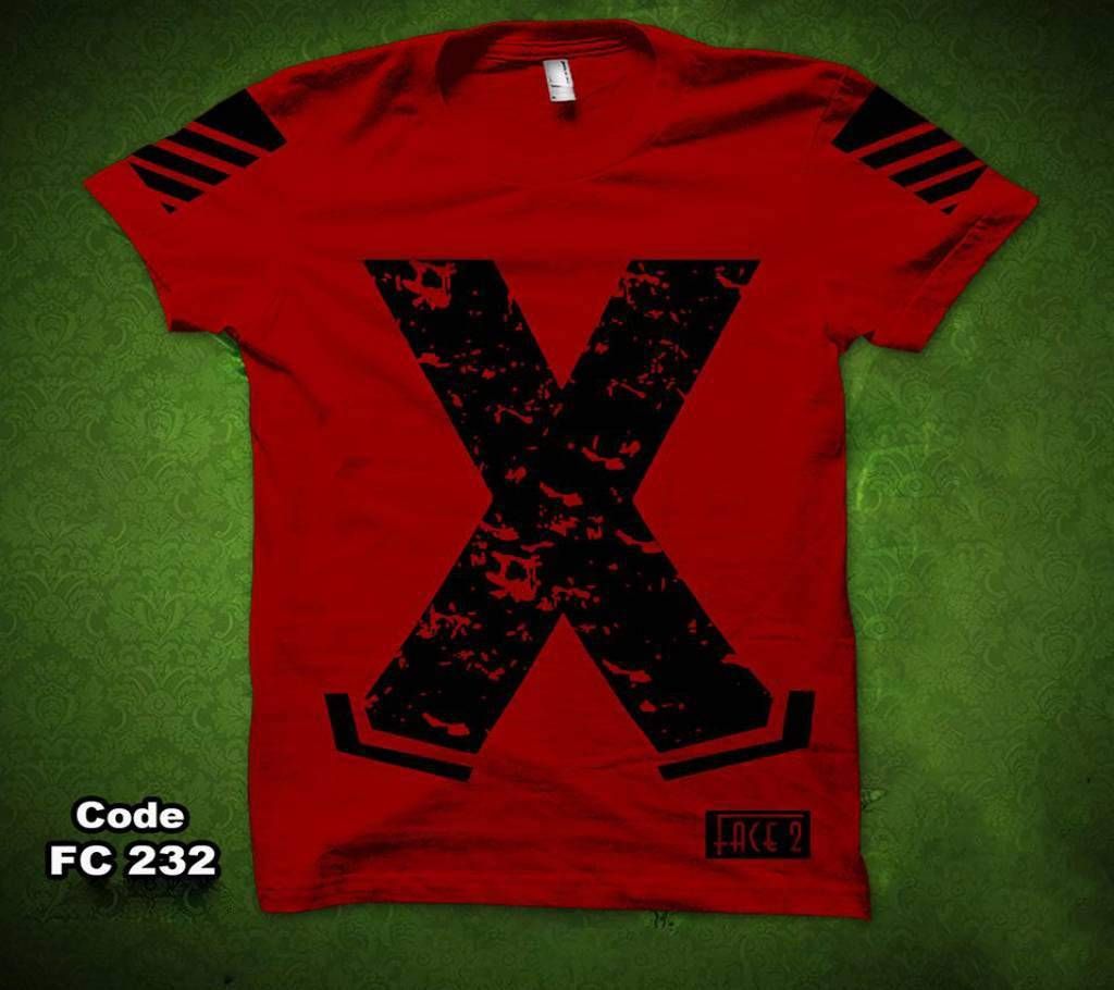 X printed half sleeve cotton t shirt for men 