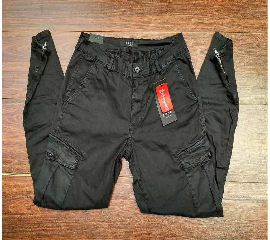 Black Cotton Cargo Pant For Men
