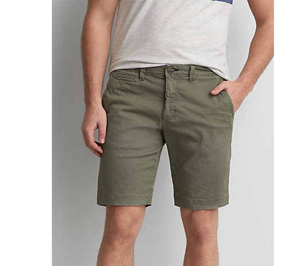 Olive Twill Gabardine Two Quarter Shorts Pant for Men