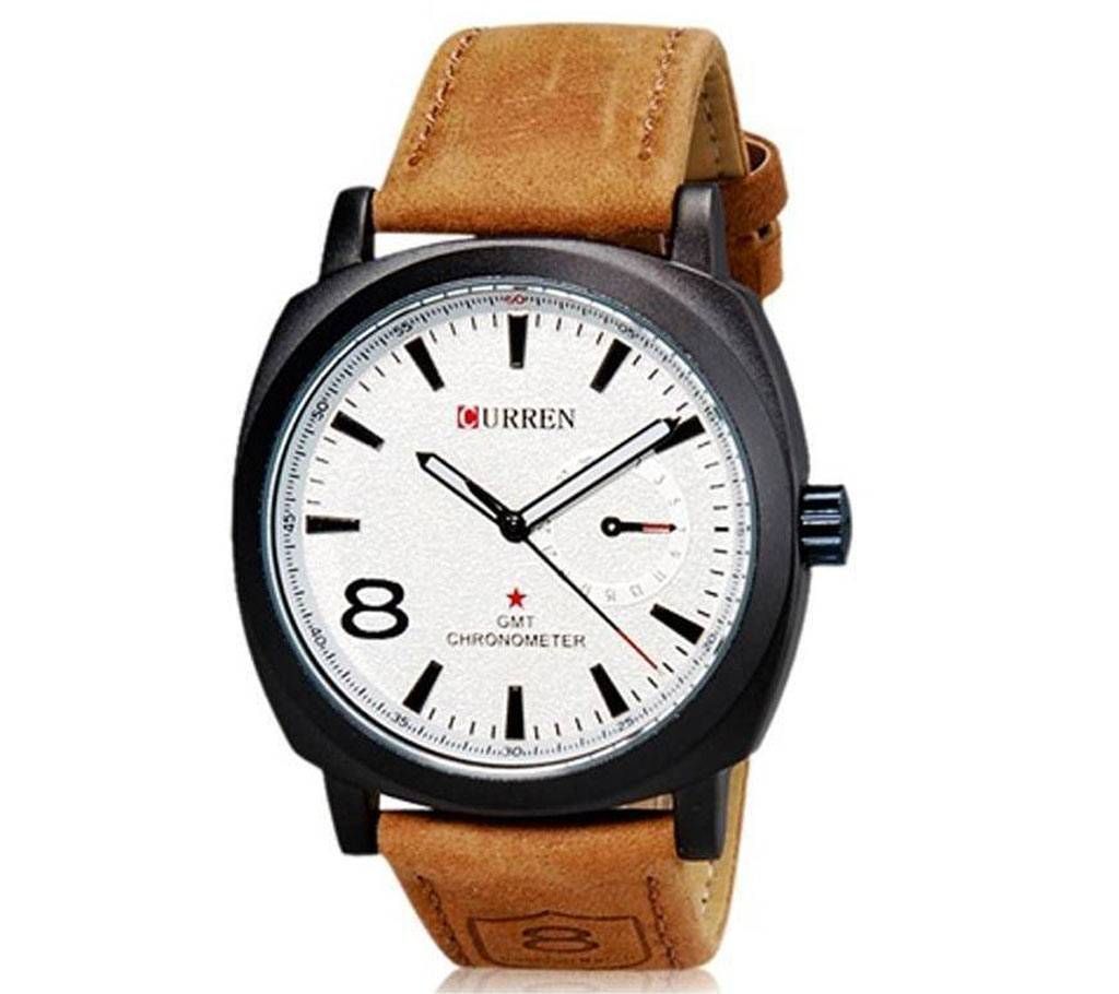 PU Leather Wrist Watch For Men - Brown And White