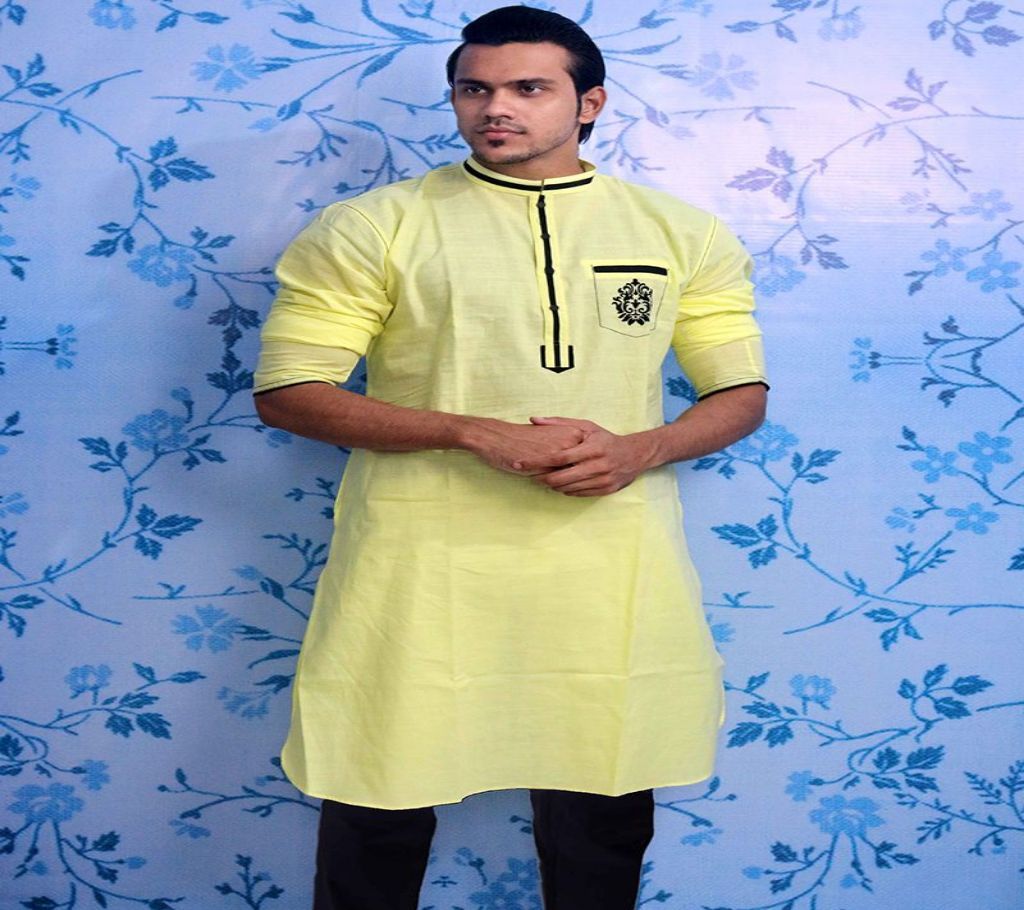 Yellow flock printed Panjabi for Men  MPL 73
