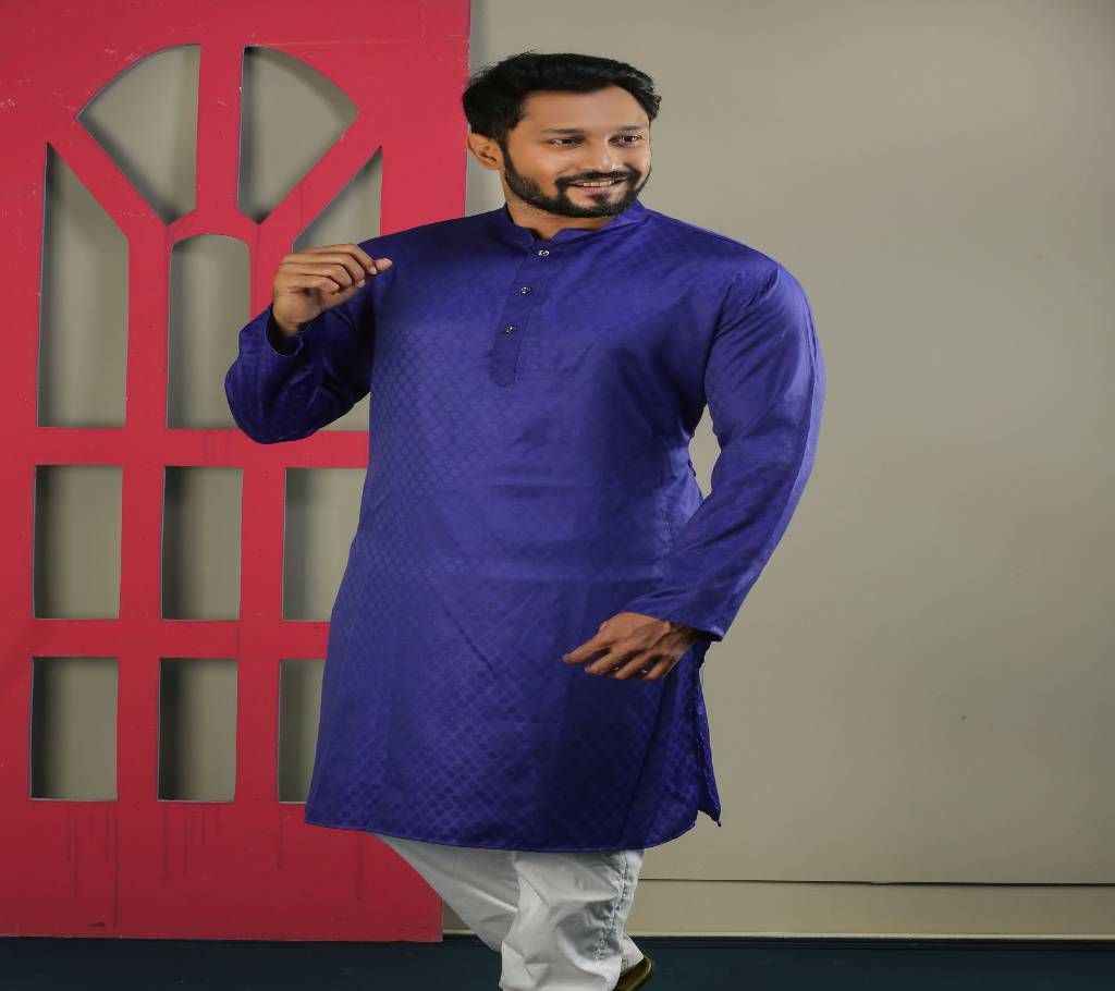 Eid Stylish Semi Long Panjabi - Royal Blue with Ball Print - 233