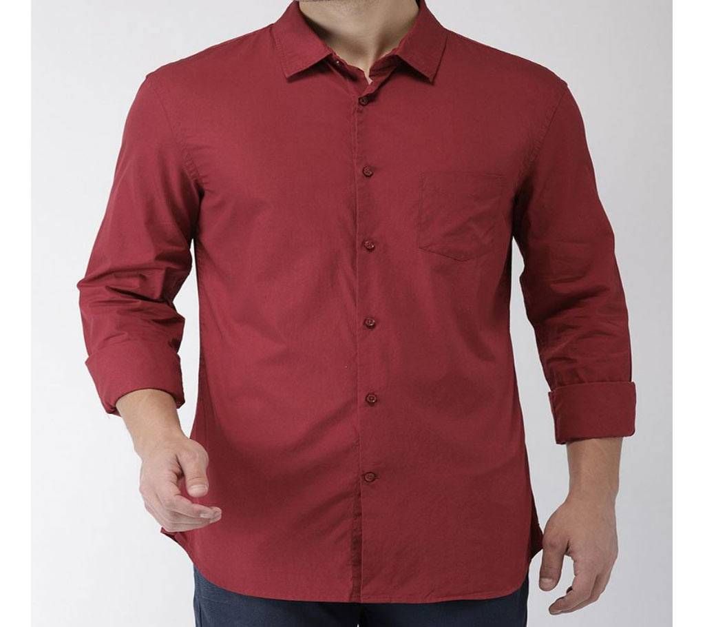 Casual Cotton Shirt for Men - Fade Black - Maroon