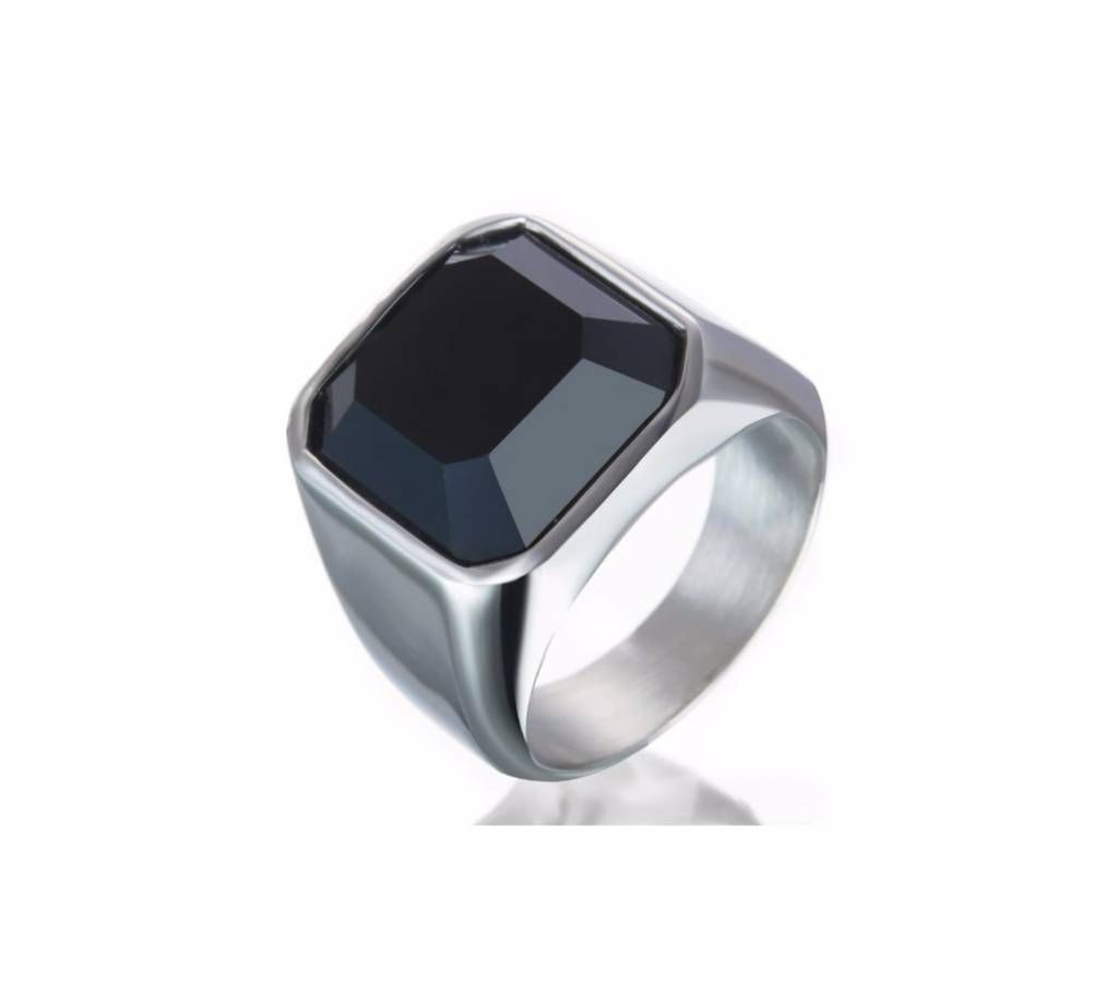 Titanium Stainless Steel Square Black Onyx Stone Ring For Men