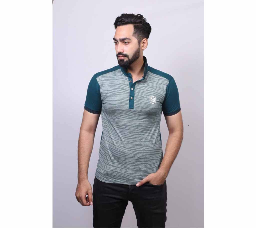 Menz Dark Teal Cotton Polo For Men