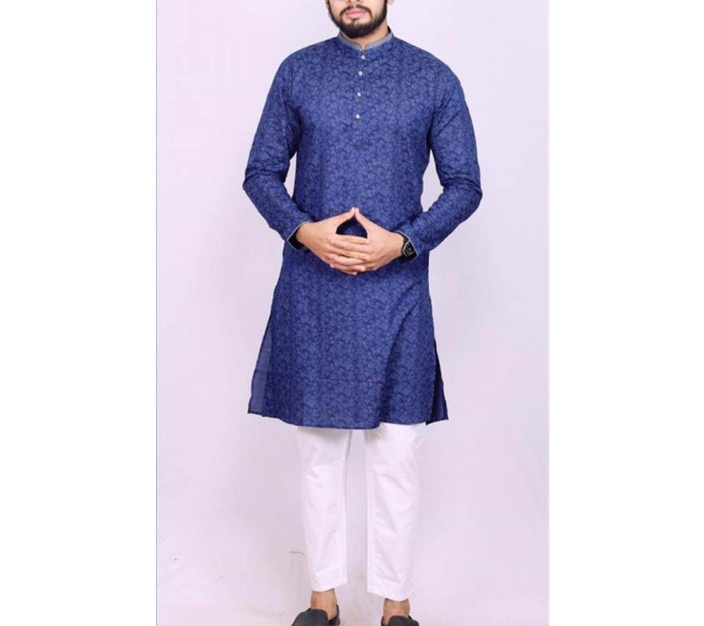 Blue Printed Cotton Punjabi