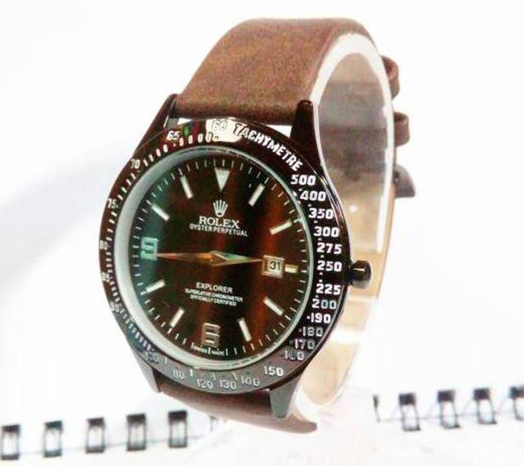 ROLEX Leather Strep gents wrist watch copy 