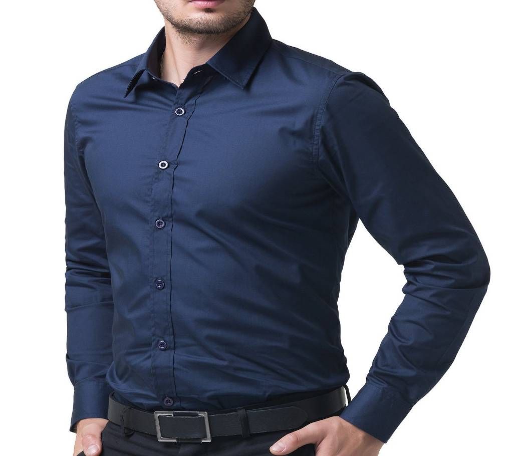 Navy Blue Long Sleeve Cotton Shirt for Men