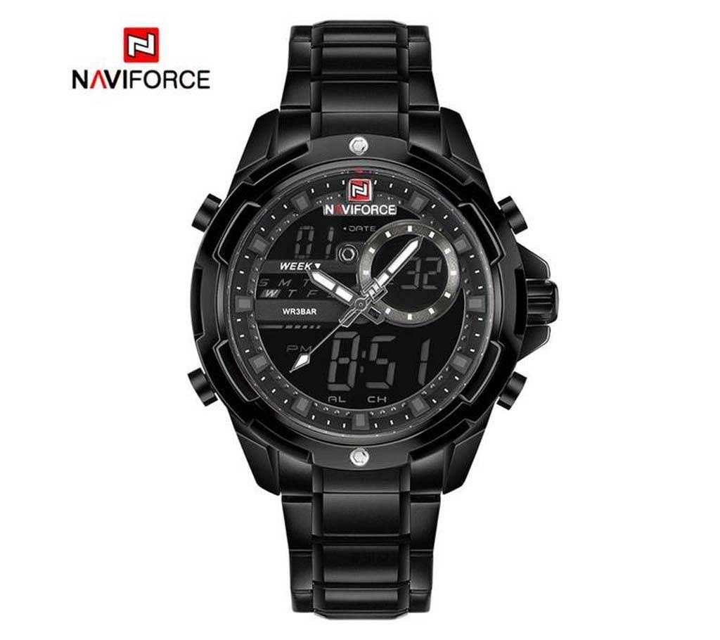 NAVIFORCE NF9120 STAINLESS STEEL DUAL TIME WRIST WATCH FOR MEN - BLACK