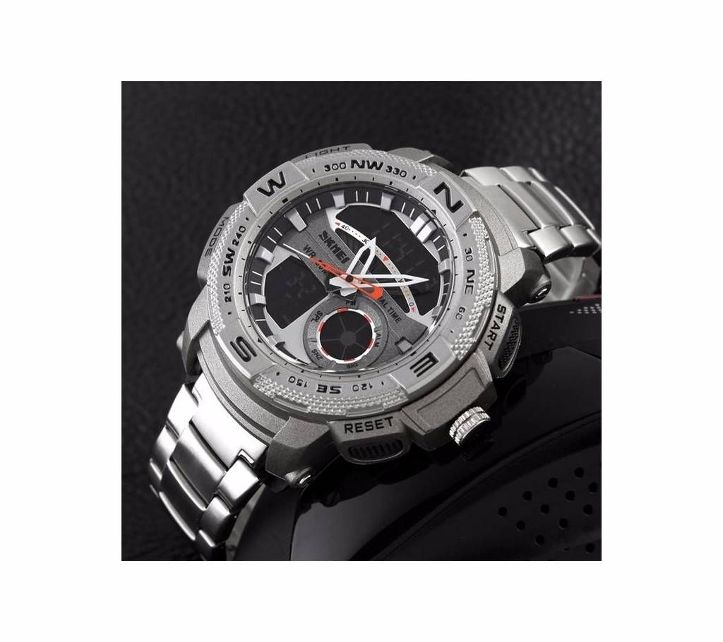 Skmei 1121 - Black Stainless Steel Duel Display Watch for Men