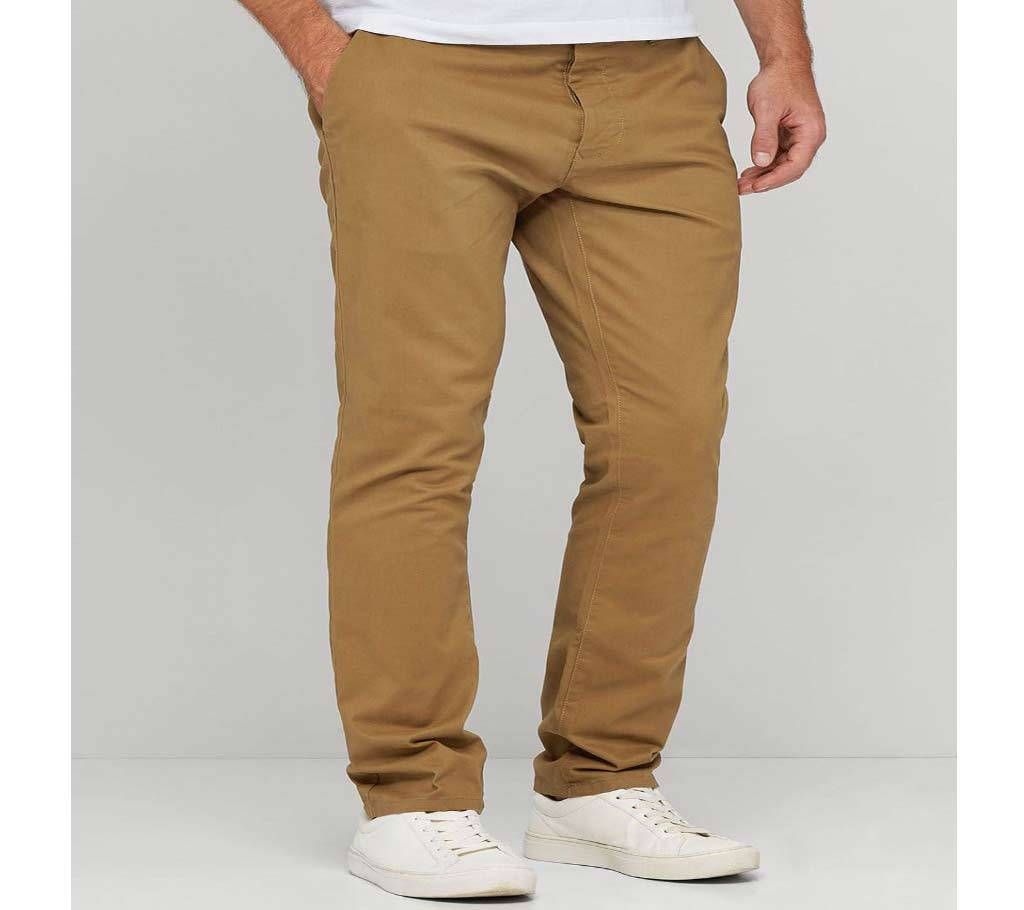Men gabardine chinos full pants - Khaki