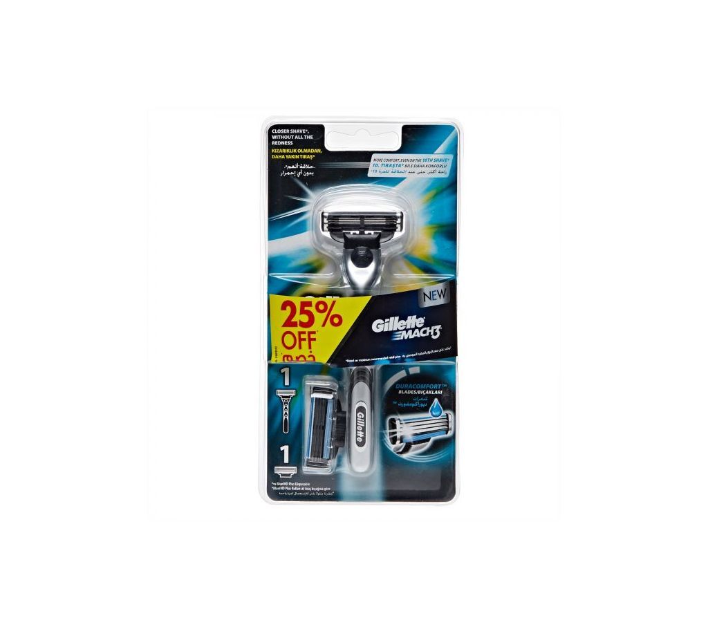 Gillette MACH3 1 Razor Handle & 1 Extra Cartridge Refill, Mens Razors