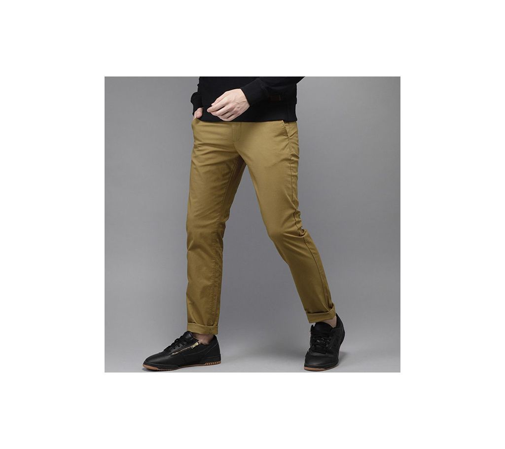 Men Gabardine Chinos Full Pants Slim Fit  Mustard