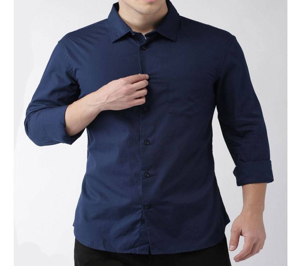 Casual Cotton Shirt for Men - Fade Black - Royal Blue