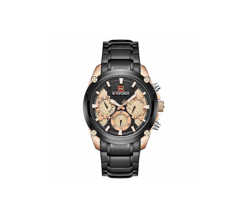 NAVIFORCE NF9113 Black Stainless Steel Chronograph Watch For Men - Black & RoseGold