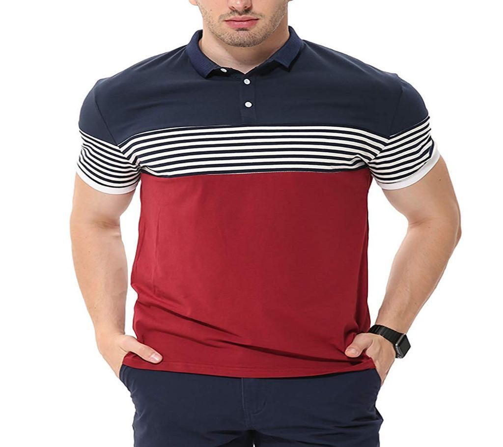 Red And White Stripe Polo Shirt For Men