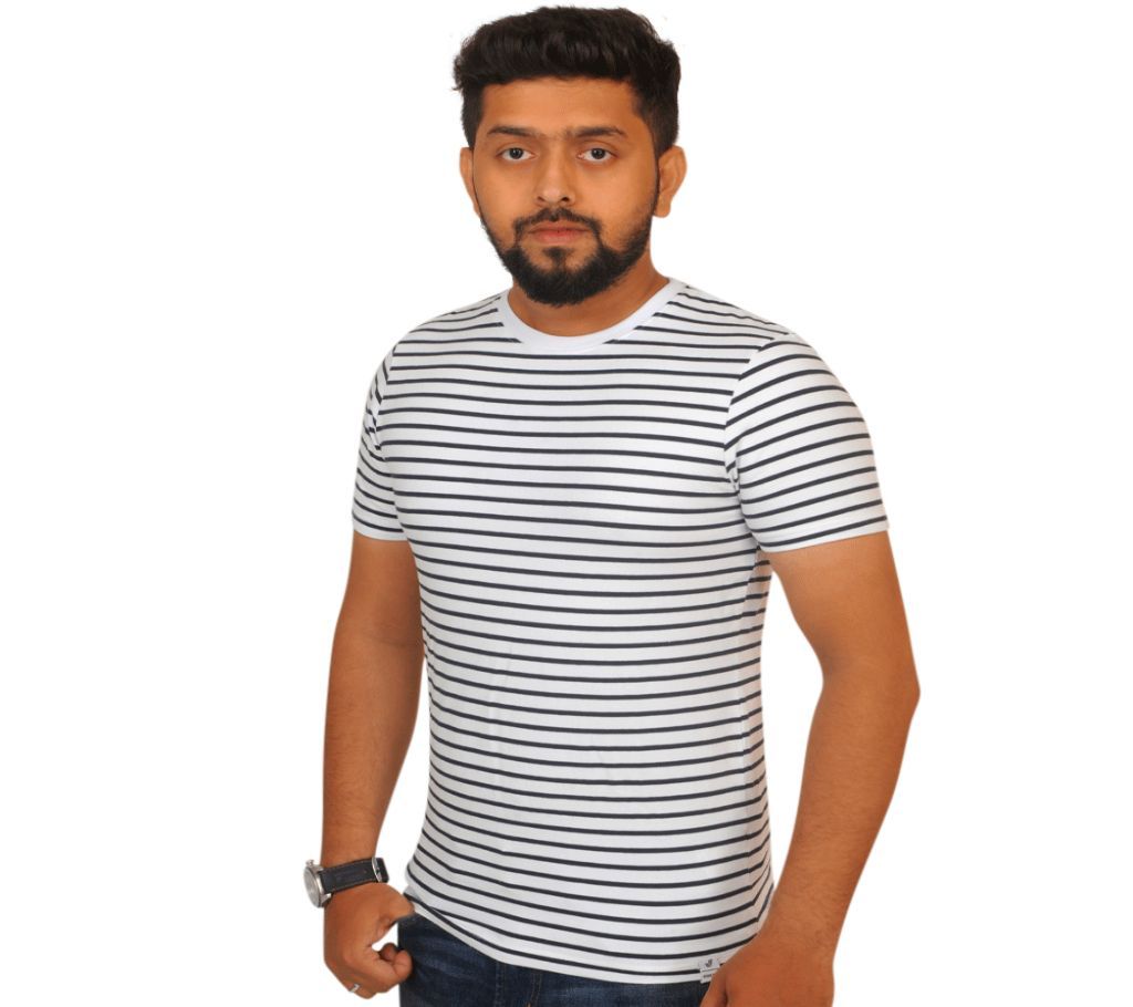 Stripy Short Sleeve Cotton T shirt For Men