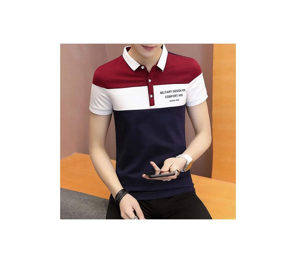 Mens Polo T-shirt Black and white AND RED