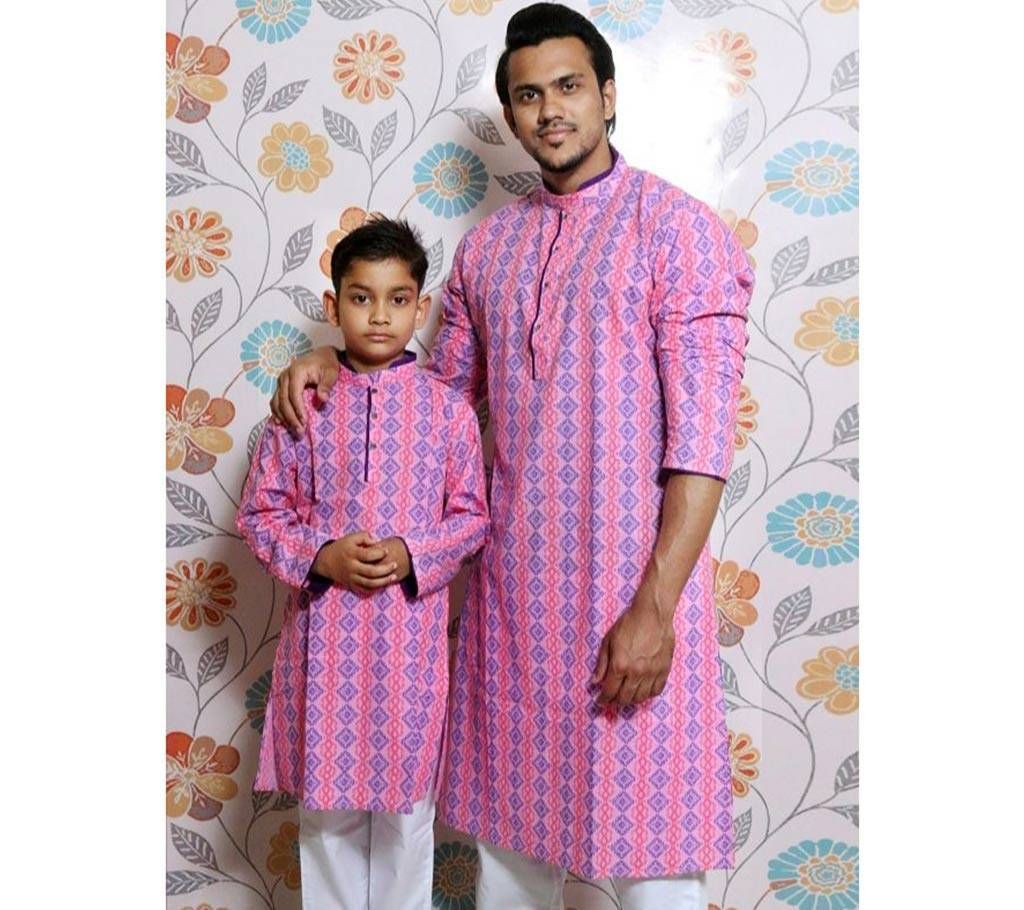 Pink all over printed Mens and Kids Panjabi Payjama Set