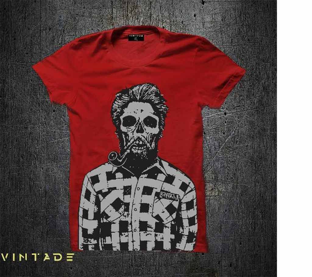 -'Skull Pipe'- mens cotton round neck t shirt 