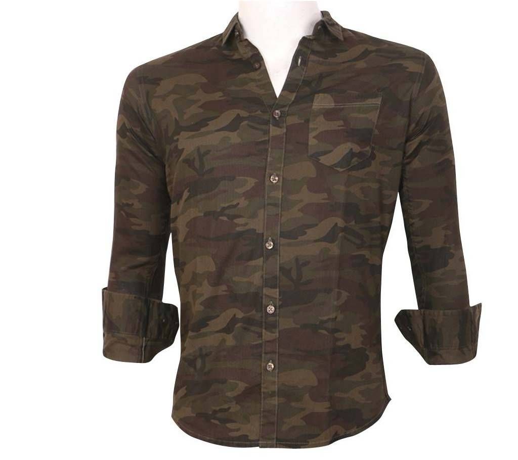 Full Sleeve Army Print Cotton Shirt For Men