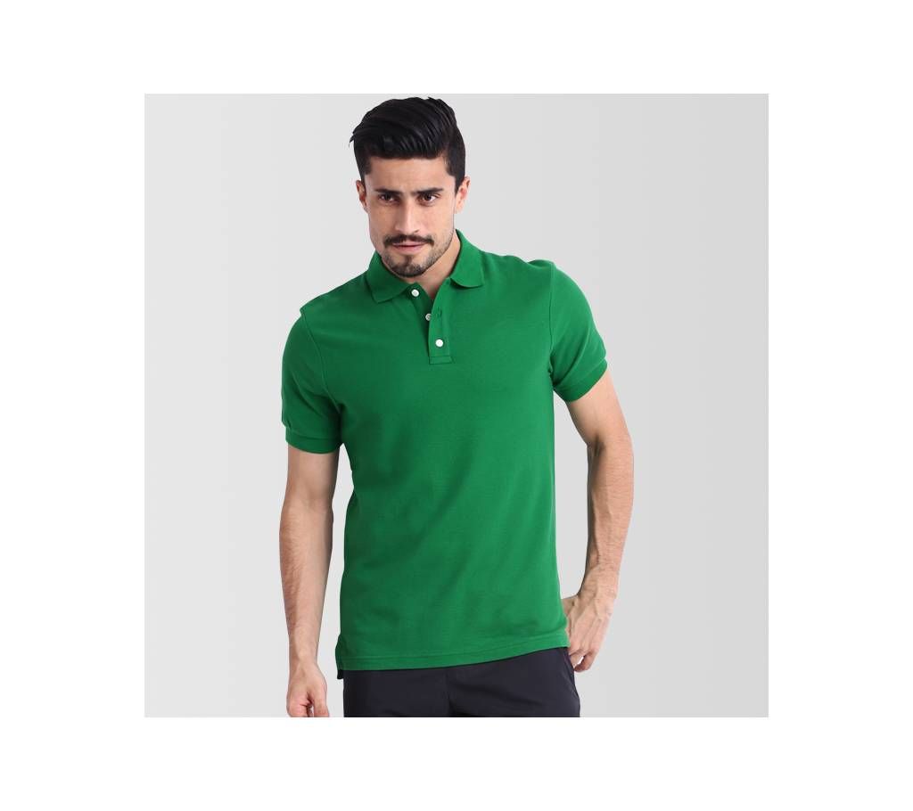 Green Short Sleeve Cotton Polo For Men.