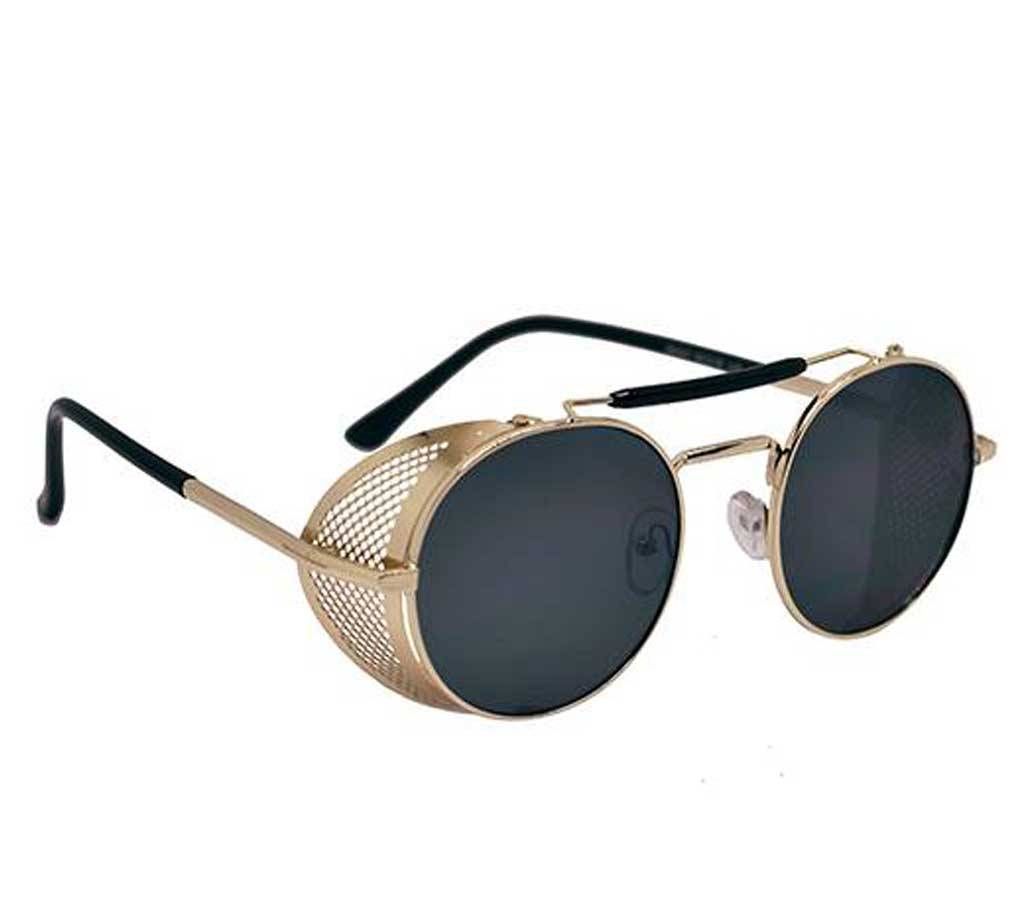 Golden Steel Metal Frame Black Sunglasses for Men