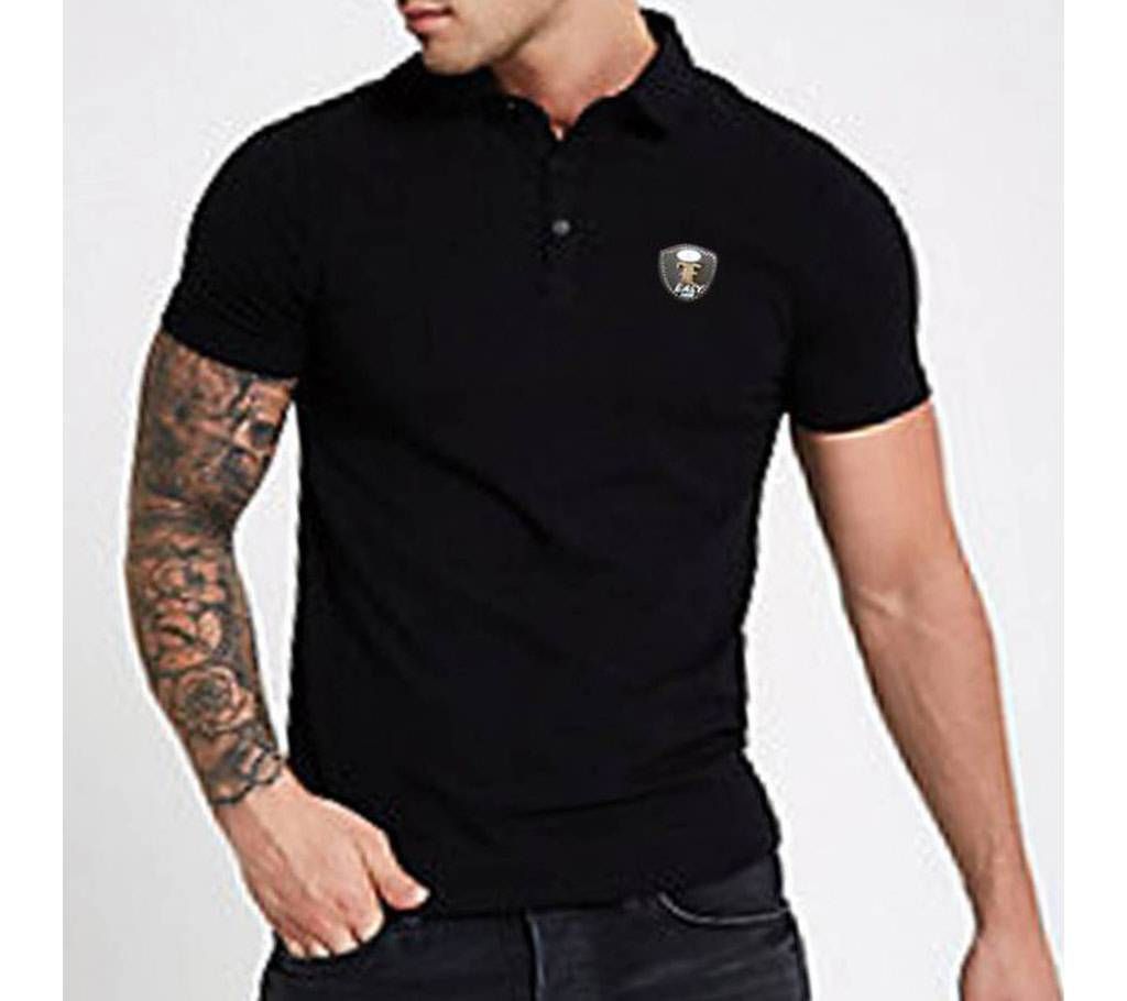 EASY Black Men Polo Cotton T-Shirt