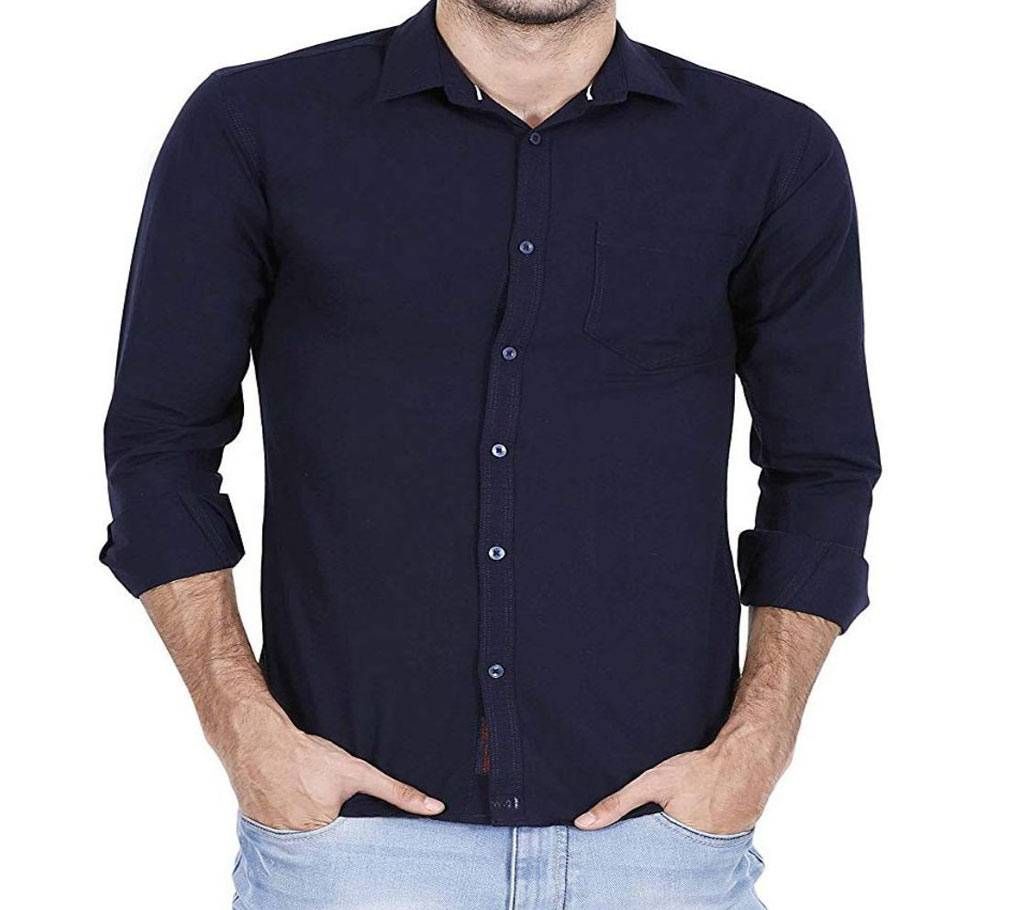 Casual Cotton Shirt for Men - Fade Black - Space Navy Blue