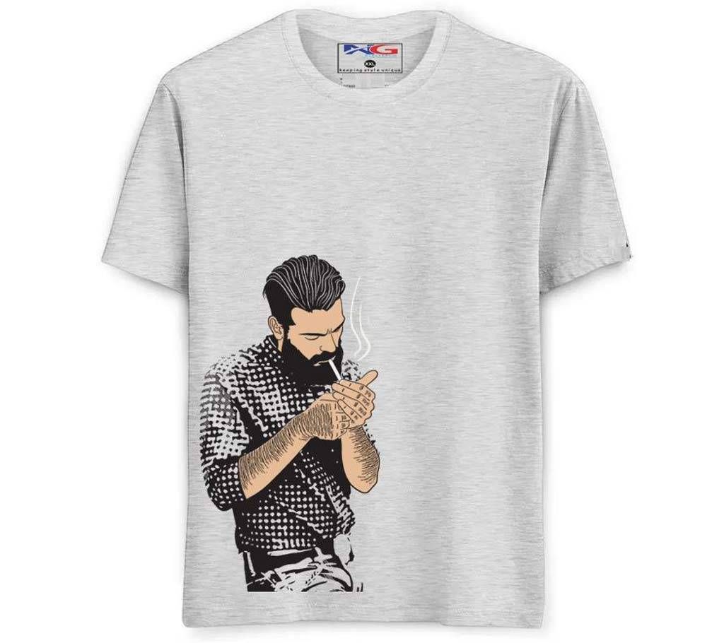 Rubber Print Summer T-shirt - 619 - Ash White - Small A Man Smoking - LEB