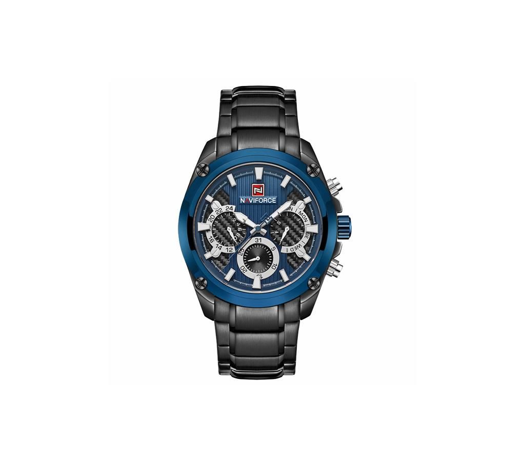 NAVIFORCE NF9113 Black Stainless Steel Chronograph Watch For Men - Black & Blue