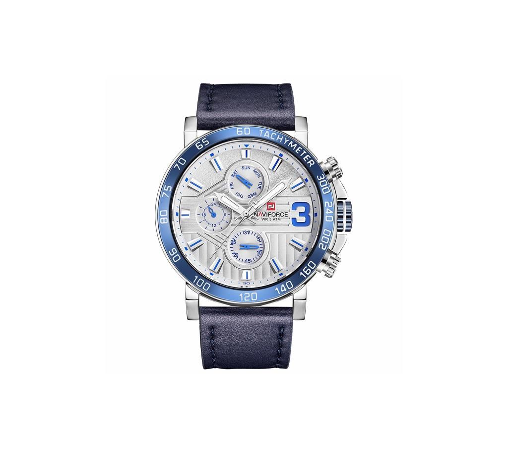NAVIFORCE NF9137 Blue PU Leather Chronograph Watch For Men - Blue