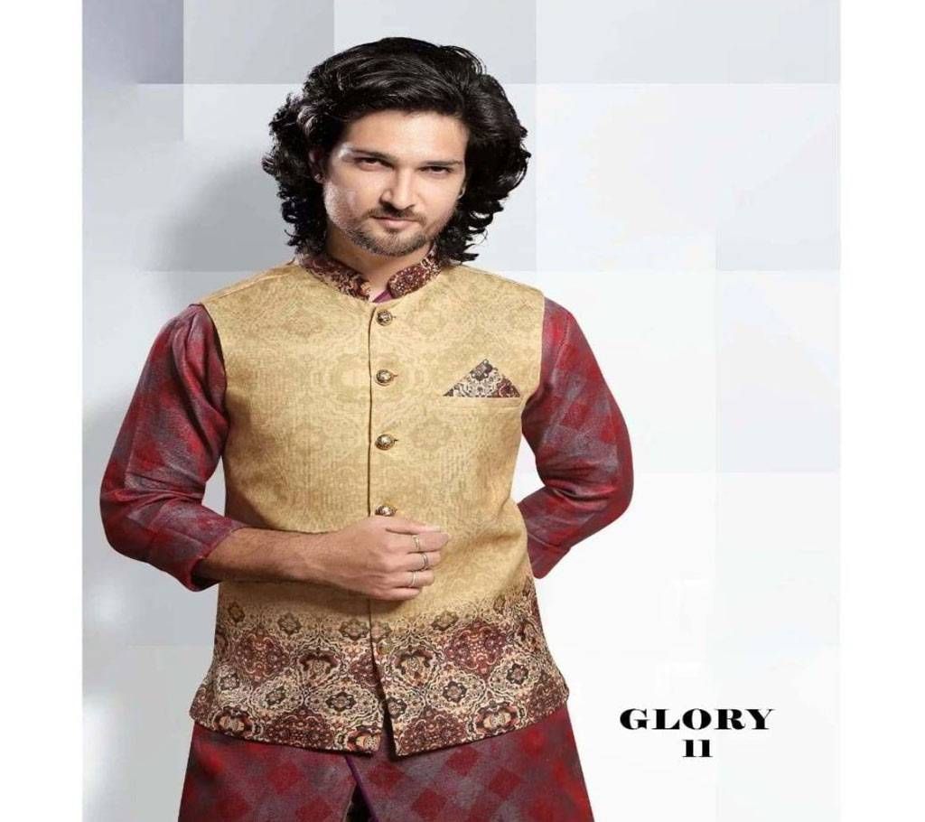 Khaki with Maroon Multi Design  Indian Koti for Men - Glory 11 - NDF