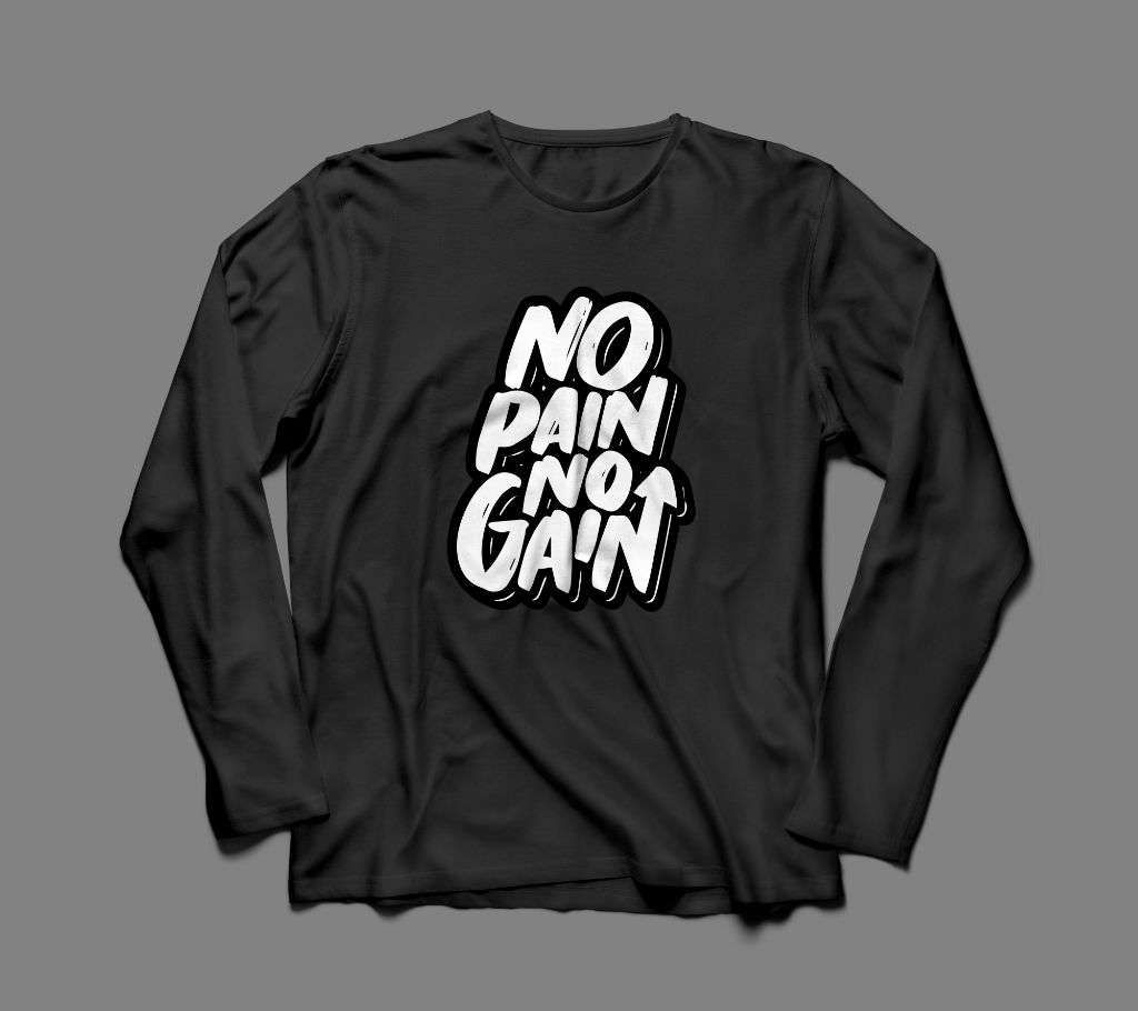 NO PAIN NO GAIN LONG SLEEVE BLACK COTTON TSHIRT FOR MEN
