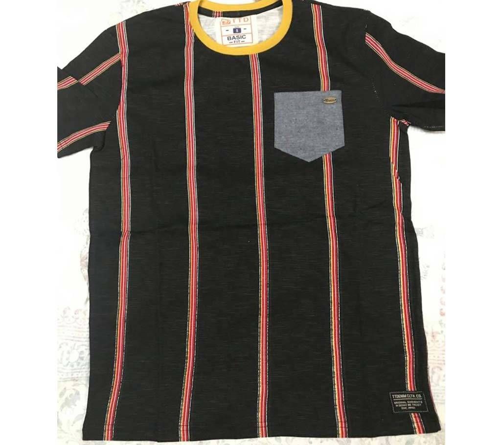 Black Stripe Half Sleeve T Shirt For Men 