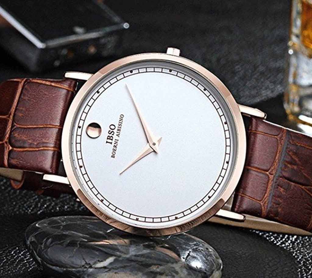Original IBSO Slim White Dial Leather Strap Watch