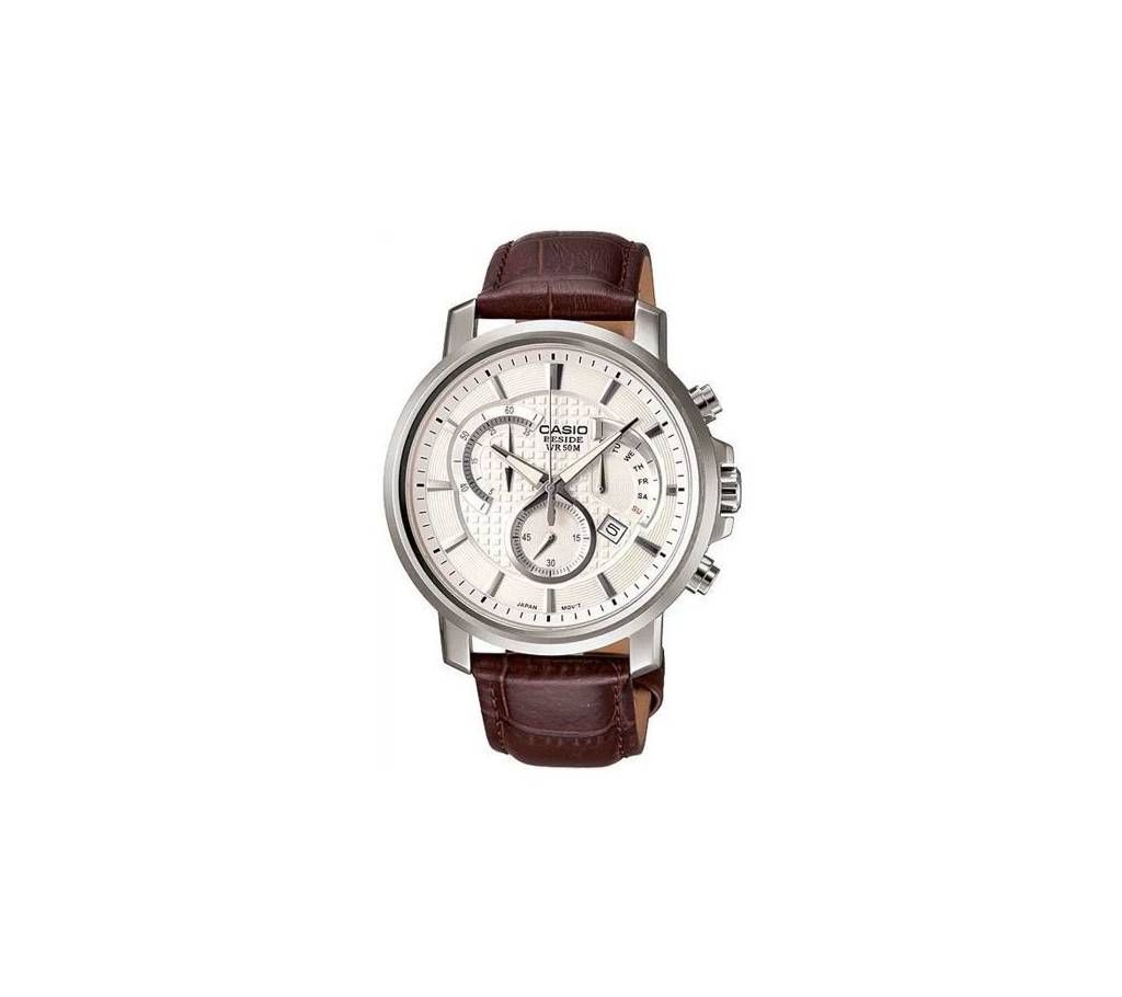 Casio Chronograph Round Brown Leather Gents Wrist Watch
