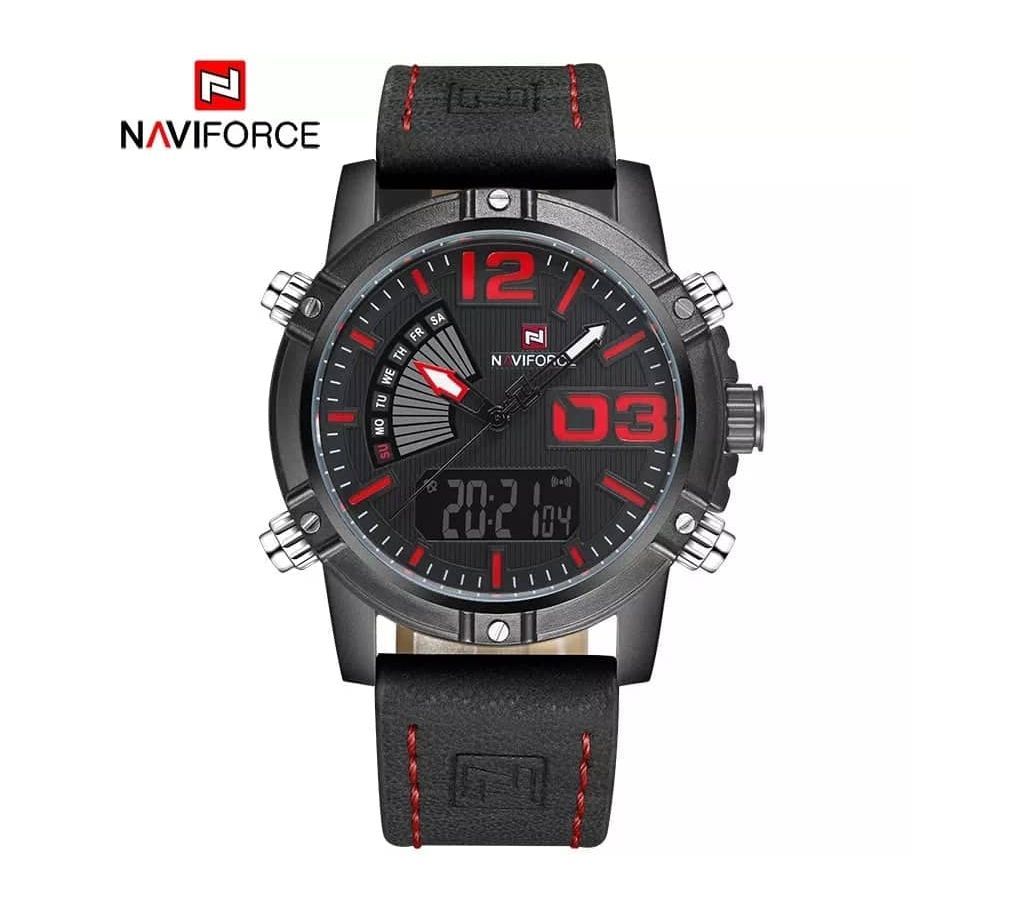 NAVIFORCE 9095 PU BLACK LEATHER WATCH FOR MEN