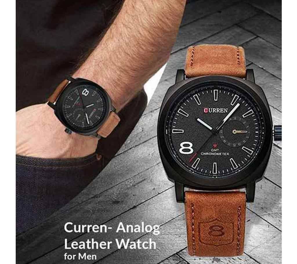 PU Leather Analog Watch for Men - Black