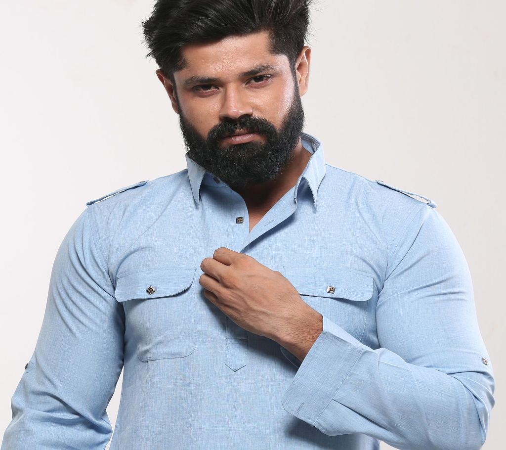 Mens Panjabi (Kabli Shaped) - Sky Blue - MKP 13(Code-SU916)