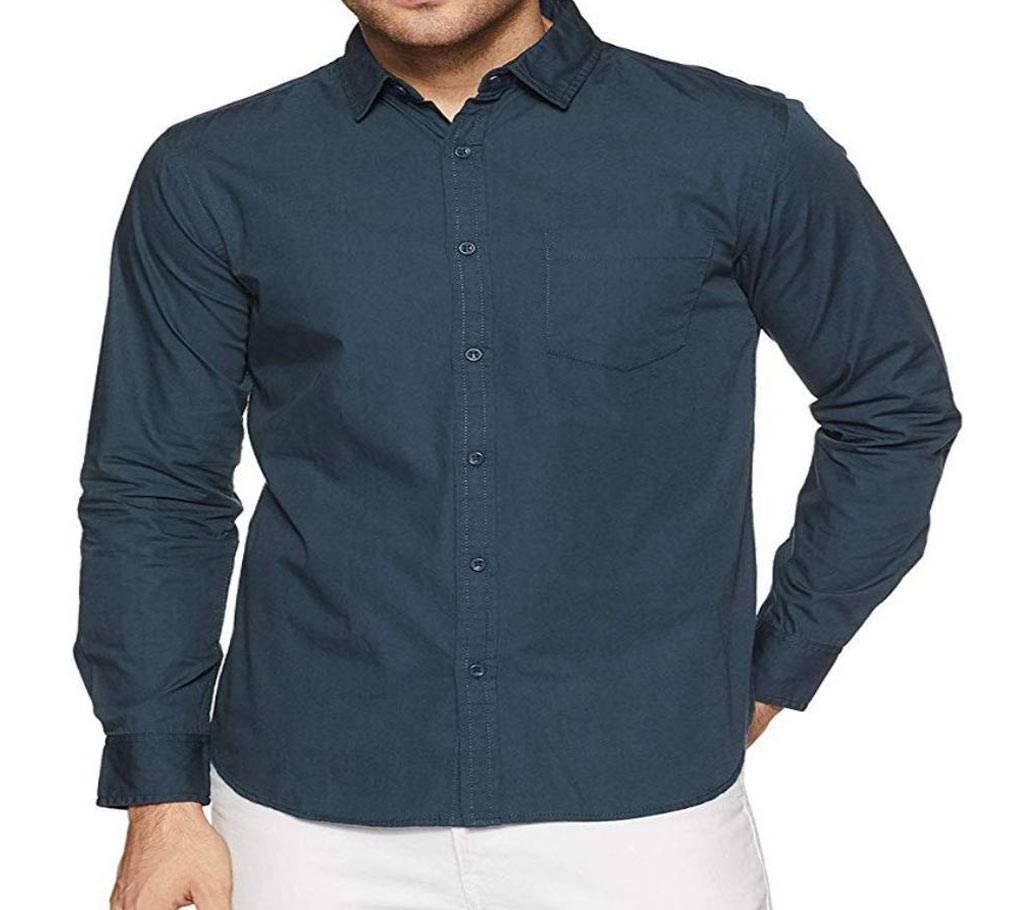 Casual Cotton Shirt for Men - Fade Black - Yeal Blue
