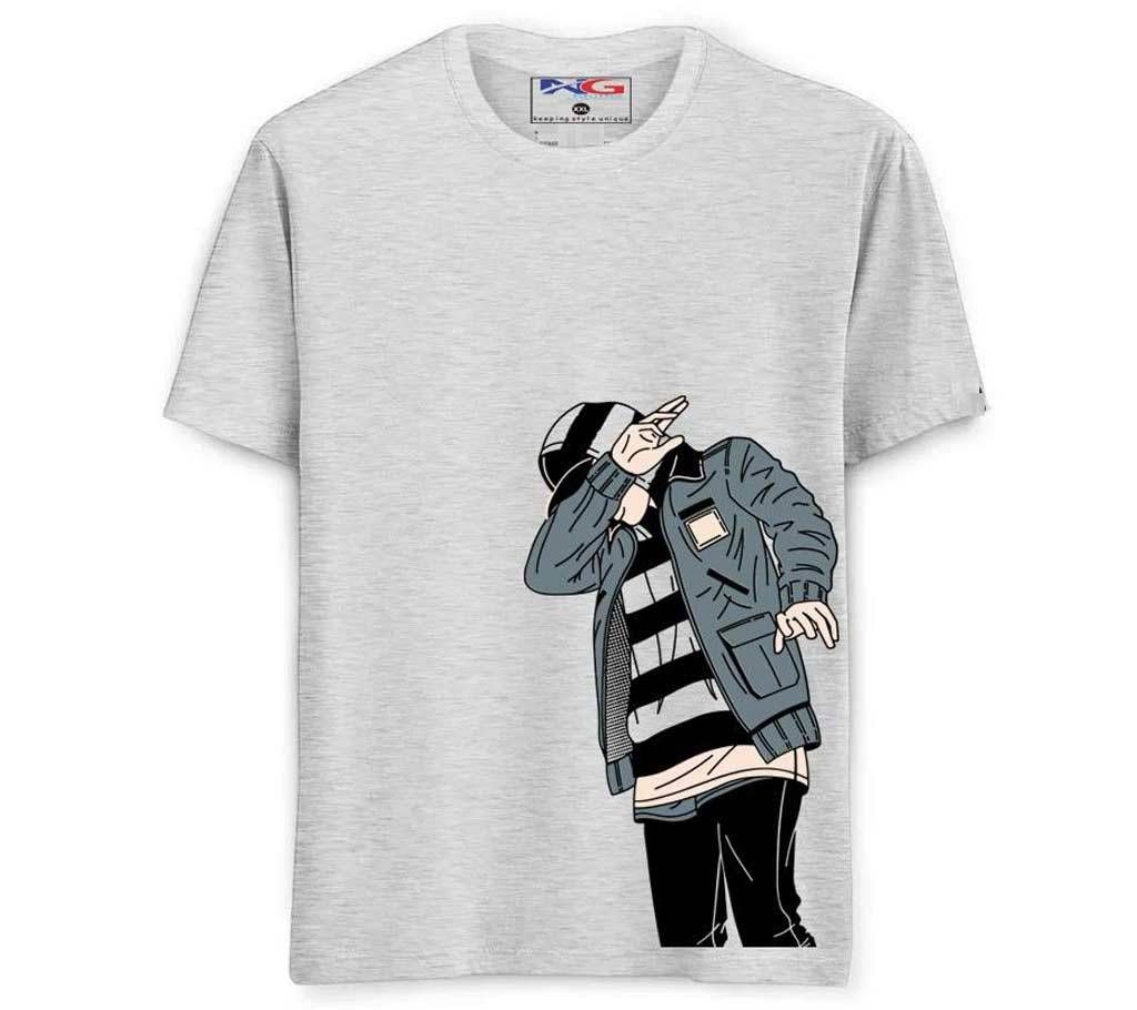 Rubber Print Summer T-shirt - 631 - Ash White - Small A Man Dabbing - LEB