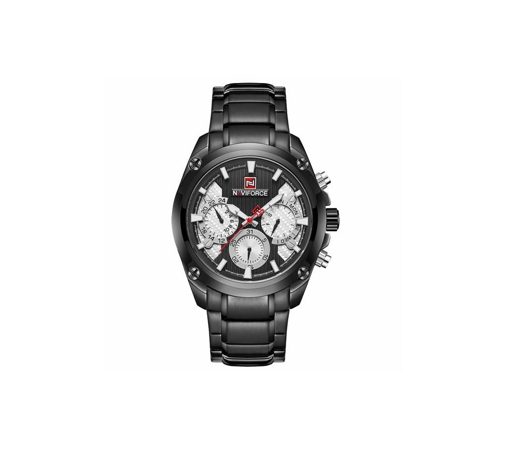 NAVIFORCE NF9113 Black Stainless Steel Chronograph Watch For Men - Black & White