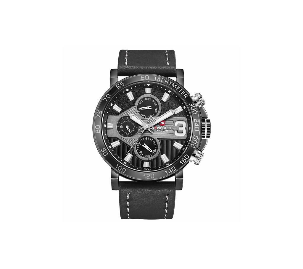 NAVIFORCE NF9137 Black PU Leather Chronograph Watch For Men - Black