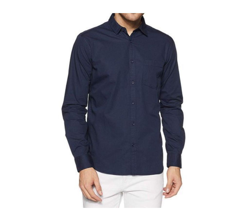 Casual Cotton Shirt For Men  Fade Black  Prussian Blue
