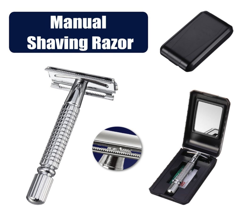 Manual Chrome Long Handle Mens Barber Shaving Safety Blade Razor With Storage Box