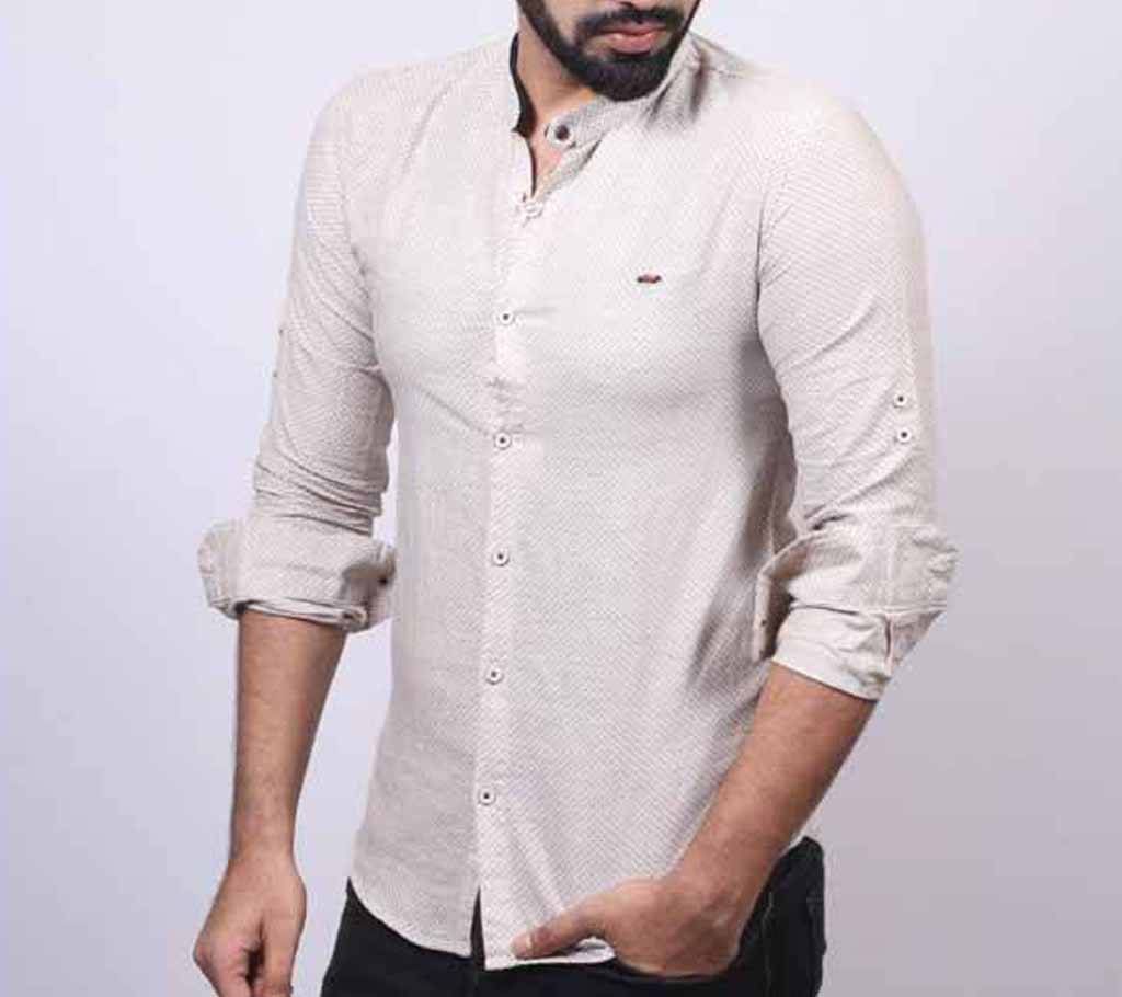 Cream Cotton Full Sleeve Shirt For Men