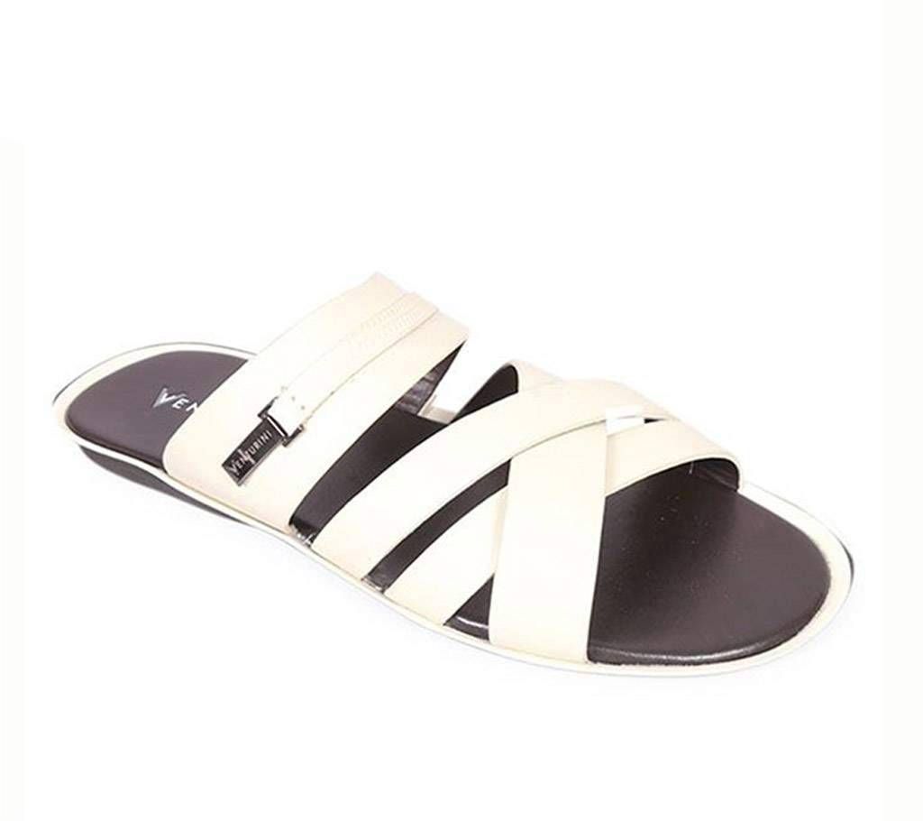 Venturini Men's White Soft Leather Sandal

